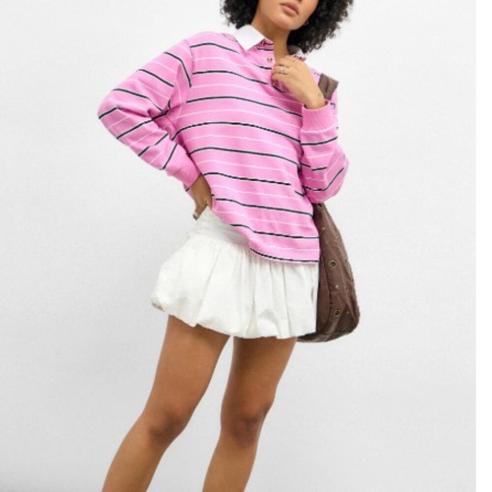 BDG White Bubble Hem Smocked Waist Cotton Mini Skirt Lined Y2K XS